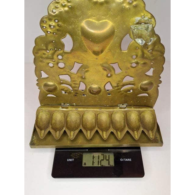 Early 18th Century Rare 18thC Dutch Brass Hanukkah Menorah Heart Repoussé Holland 1892 Provenance For Sale - Image 5 of 17