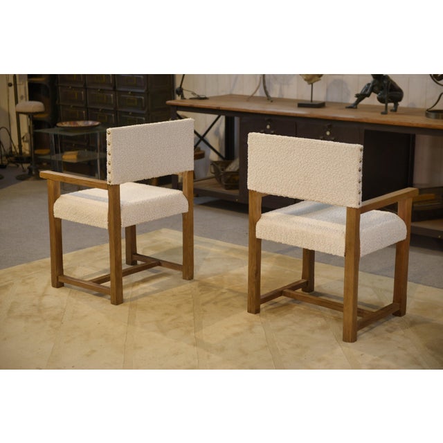 Wood Brutalist Armchairs in Oak and Ecru Boucle Fabric, 1950s, Set of 2 For Sale - Image 7 of 14