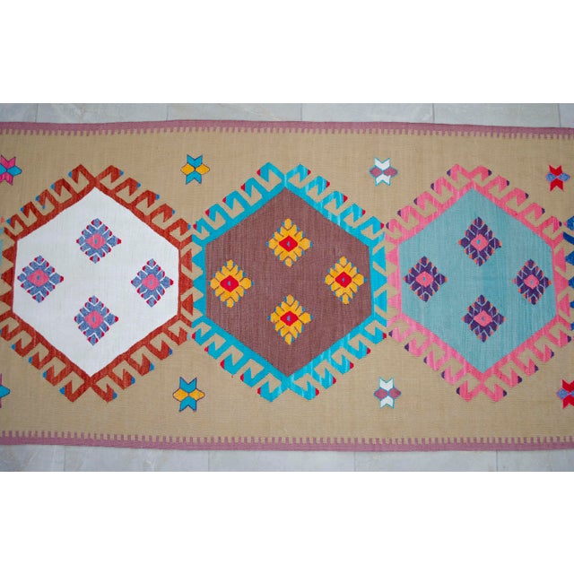 Handmade Silk Flatweave Turkish Kilim Stair Runner Rug Gallery Runner - 3′1″ X 25′2″ For Sale - Image 13 of 17