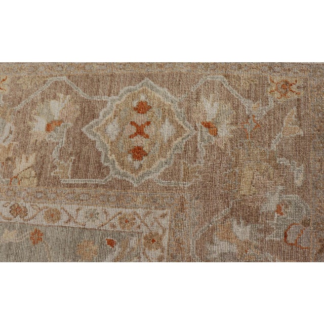 Early 21st Century Large Turkish Angora Oushak Rug With Soft Green Field and Rust Accents For Sale - Image 5 of 13