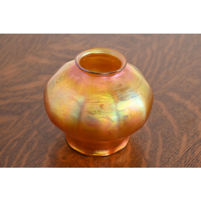 Bronze Tiffany Studios New York Bronze Harp Favrile Iridescent Art Glass Desk Lamp For Sale - Image 8 of 12