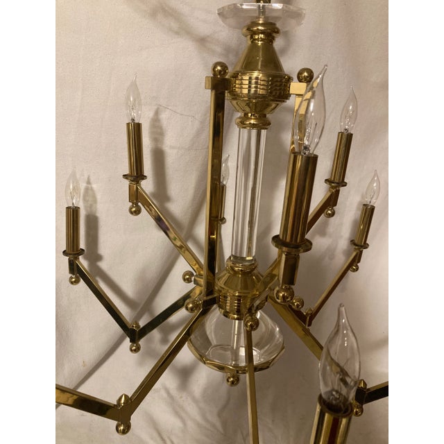 Mid 20th Century Mid Century Modern Lightolier Style Brass and Lucite Angular 9 Arm Chandelier For Sale - Image 5 of 9