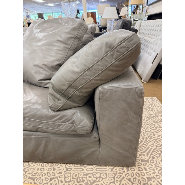 Transitional Restoration Hardware Grey Leather Cloud Sofa For Sale - Image 3 of 5