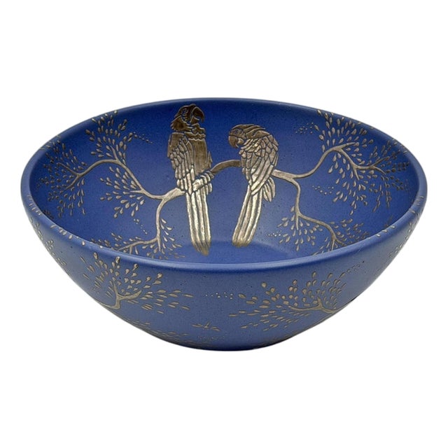Emilia Castillo Cobalt Blue & Pure Silver Parrot Bowl, Taxco Mexico 1980s For Sale