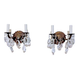 1930s Bronze Sconces With Swedish Style Crystal - a Pair For Sale