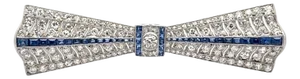 Late 19th Century Art Deco Diamond Sapphire Platinum Bow Pin Brooch