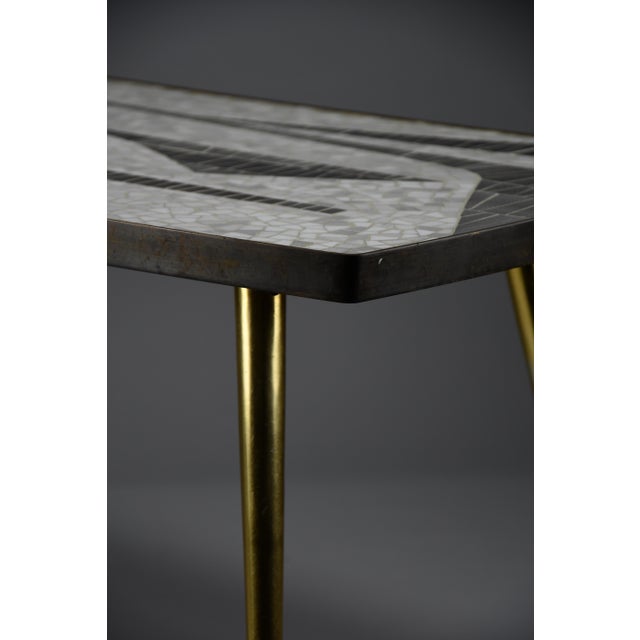 Metal Abstract Black and White Glass Mosaic Coffee Table with Brass Legs by Berthold Müller, 1955 For Sale - Image 7 of 18