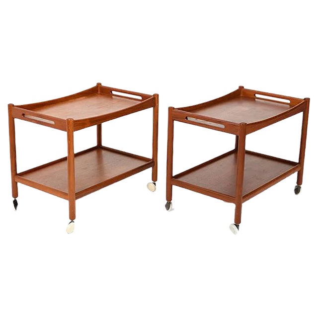Model AT-45 Teak Trolleys by Hans J. Wegner for Andreas Tuck, 1960s, Set of 2 For Sale