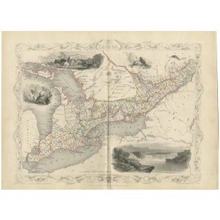Map of West Canada with Niagara Falls and Indigenous Scenes For Sale