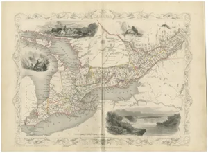 Map of West Canada with Niagara Falls and Indigenous Scenes