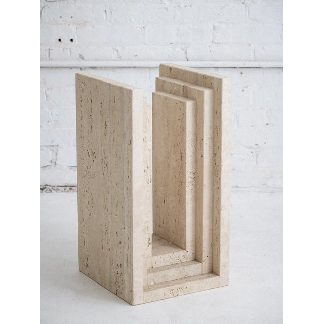 Post Modern Travertine Side Table With Glass Top For Sale - Image 9 of 10