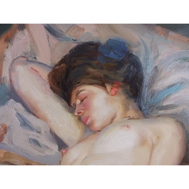 Art Nouveau Vintage Oil Painting Nude After Frieseke's Art Nouveau Masterpiece "Sleep" 1903 For Sale - Image 3 of 13