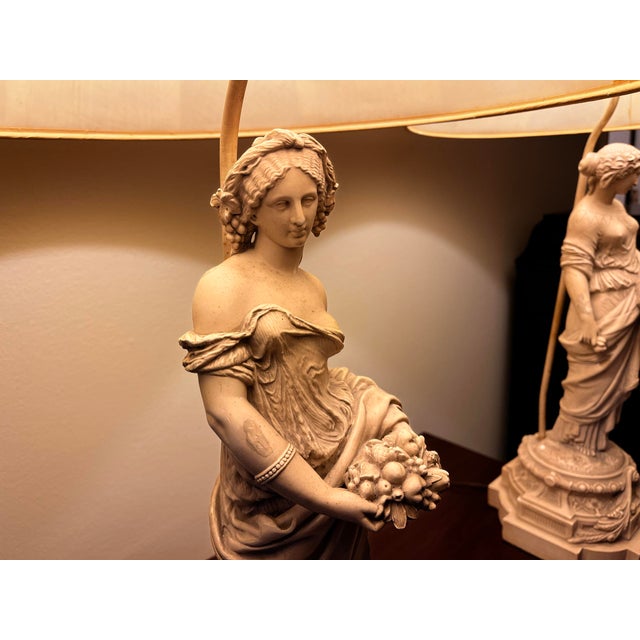 Early 20th Century Large Neoclassical Figural Table Lamps in Cast Stone, 36” – Pair For Sale In Baltimore - Image 6 of 12