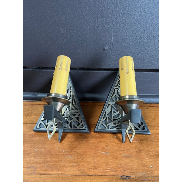 Black 1920s Art Deco Triangle Sconces - a Pair For Sale - Image 8 of 9