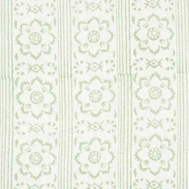 Contemporary Schumacher Sunda Hand Blocked Print Fabric In Sage For Sale - Image 3 of 4