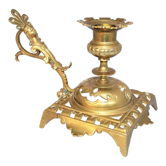 Antique Late 19th Century Brass Chamber Candlestick For Sale