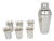 1940s Art Deco Silver Plate Cocktail Shaker and Six Barware Glasses - 7 pcs For Sale