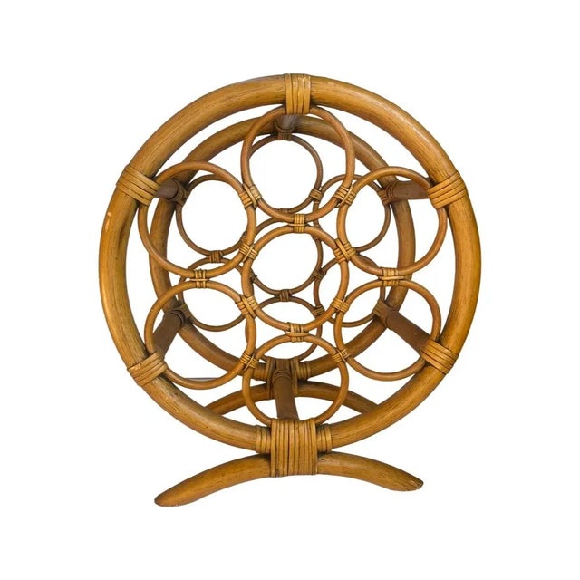 Mid-Century Modern Mid Century Rattan and Bamboo Seven Bottle Wine Rack, Circa 1970 For Sale - Image 3 of 8
