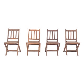Wooden Folding Chairs, 1950, Set of 4 For Sale
