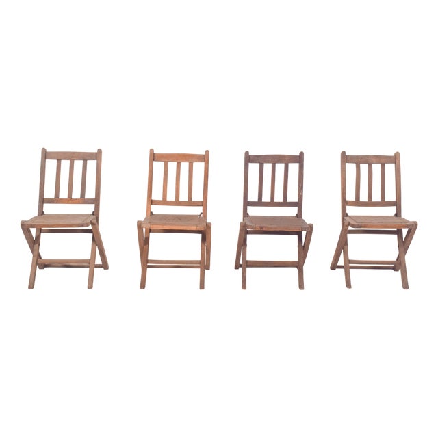 Wooden Folding Chairs, 1950, Set of 4 For Sale