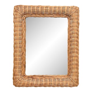 Mid-Century Modern Woven Rattan Reed Rectangular Accent Mirror For Sale
