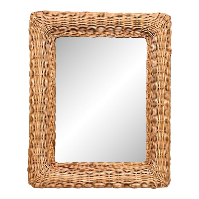 Mid-Century Modern Woven Rattan Reed Rectangular Accent Mirror For Sale