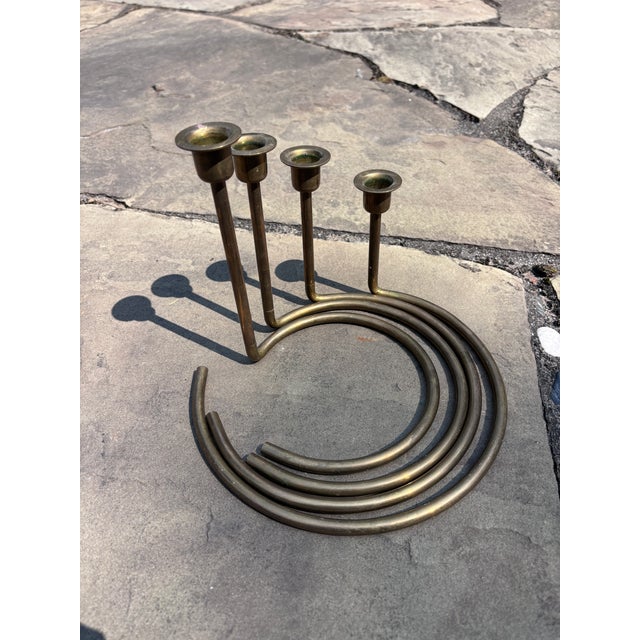 Vintage Set of 4 Brass Graduated Nesting Ring Shaped Candle Holders Circa 1960's For Sale - Image 4 of 9