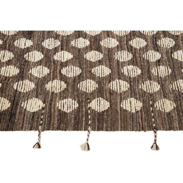 Contemporary Handmade Moroccan Style Wool Rug in Brown With Geometric Design For Sale - Image 9 of 10