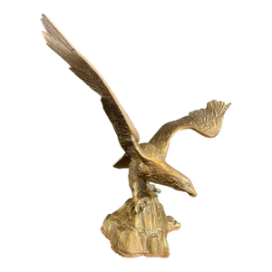 Vintage Brass Eagle Landing on Rock Sculpture