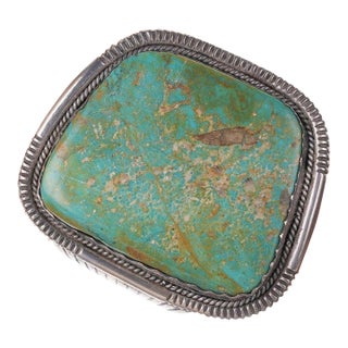 Late 20th Century Huge Vintage Native American Sterling turquoise cuff bracelet J Spencer For Sale