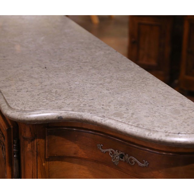 19th C. French Régence Marble Top Carved Walnut Three-Door Enfilade With Drawers For Sale - Image 15 of 17