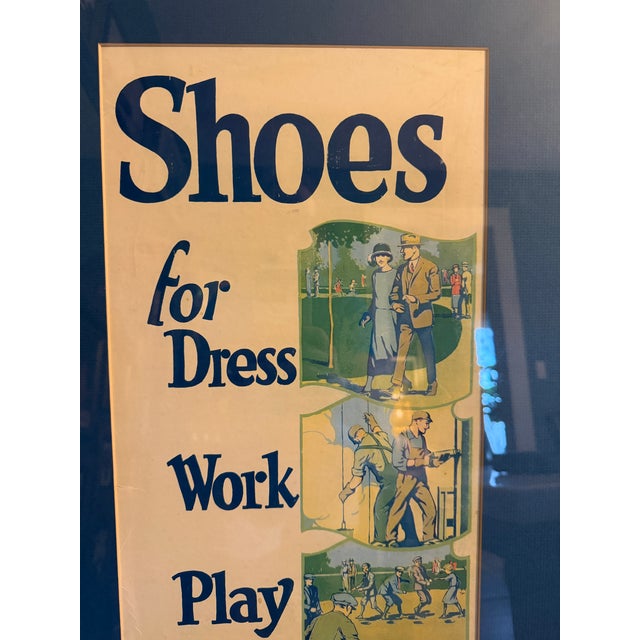 Art Deco Grand-Scale 30x17 1920s Art Deco "Shoes for Dress, Work, Play" Framed Retail Sign For Sale - Image 3 of 8