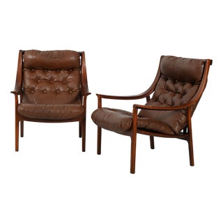 Danish Armchairs in Brown Leather from JM Birking, 1960s, Set of 2 For Sale