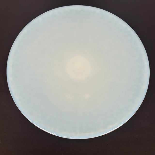 Crate & Barrel Orchid White Collection Opalescent Glass Cake Stand Plate made in Italy. 11.25” diameter x 3” tall. Signed...