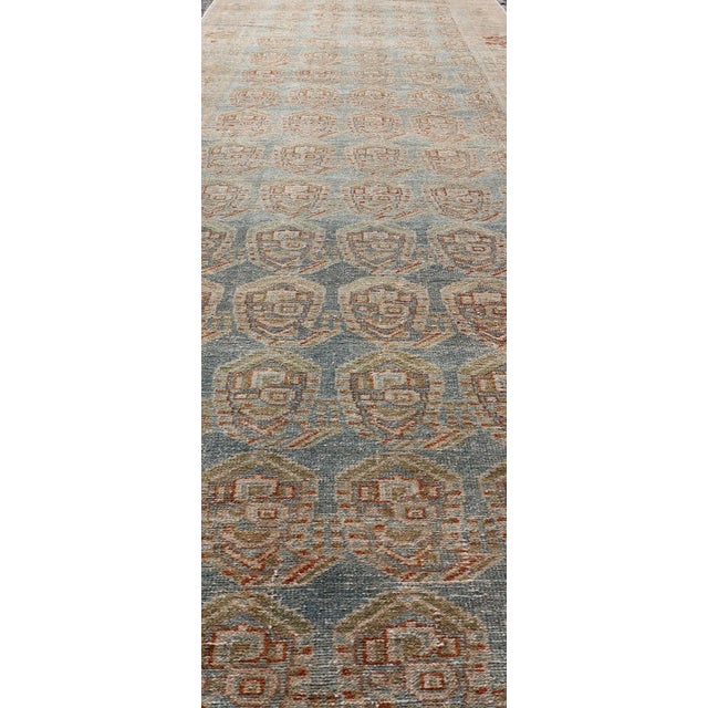 Early 20th Century Antique Persian Malayer Runner With Paisley Design in Light Blue Background 3'8 X 16'7 For Sale - Image 5 of 11