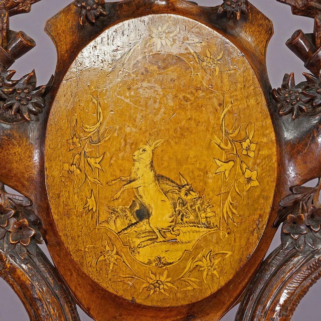 Pair Nutwood Edelweis Marquetry Chairs Swiss Brienz 1900 For Sale - Image 12 of 12