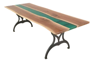 Handcrafted Live Edge Walnut River Iron Brooklyn Legs Dining Table