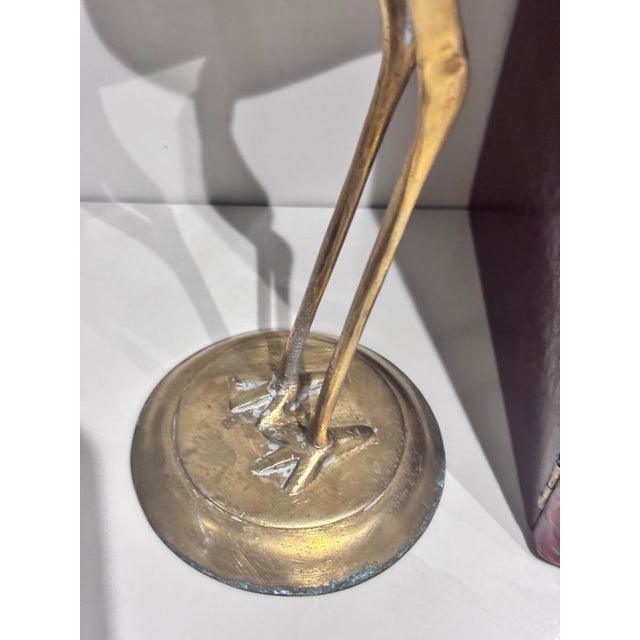 Figurative A Pair of Vintage Solid Brass Crane Figurines Standing Gracefully on Round Bases With a Warm, Aged Patina. For Sale - Image 3 of 12