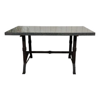 Marble Table with Cast Iron Base For Sale