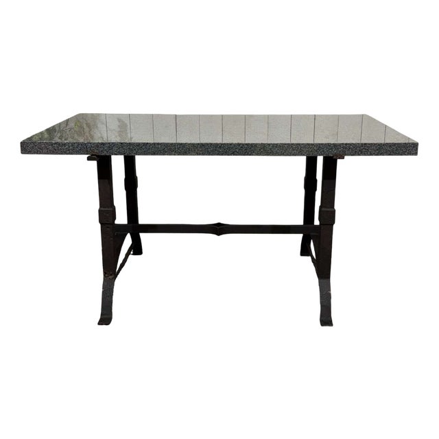 Marble Table with Cast Iron Base For Sale