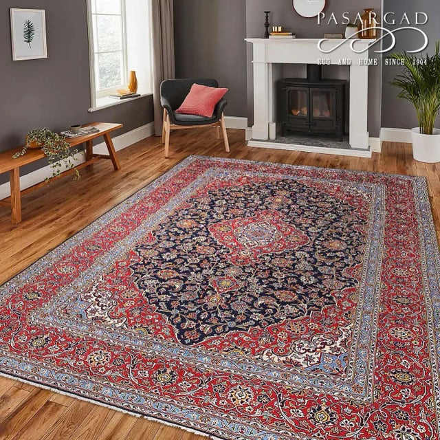 1980s Navy Blue Fine Hand Knotted Persian Kashan For Sale - Image 5 of 5