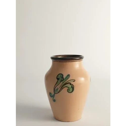 Beige Art Nouveau Flower Motif Earthenware Vase by Sala, Sweden, 1920s For Sale - Image 8 of 13