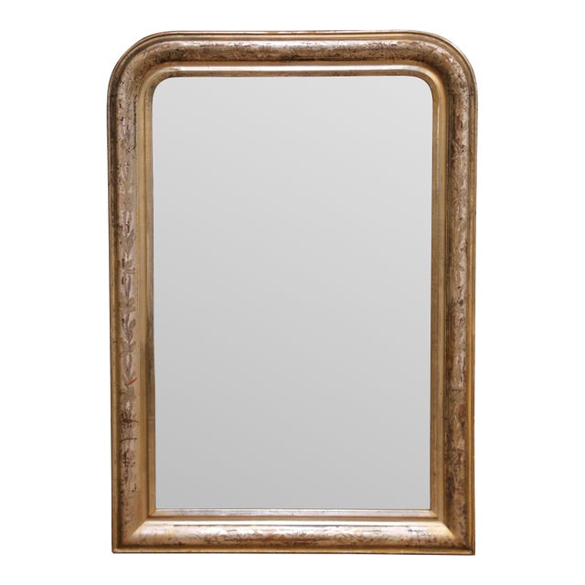 19th Century French Louis Philippe Silver Leaf Mirror With Gilt Accents For Sale