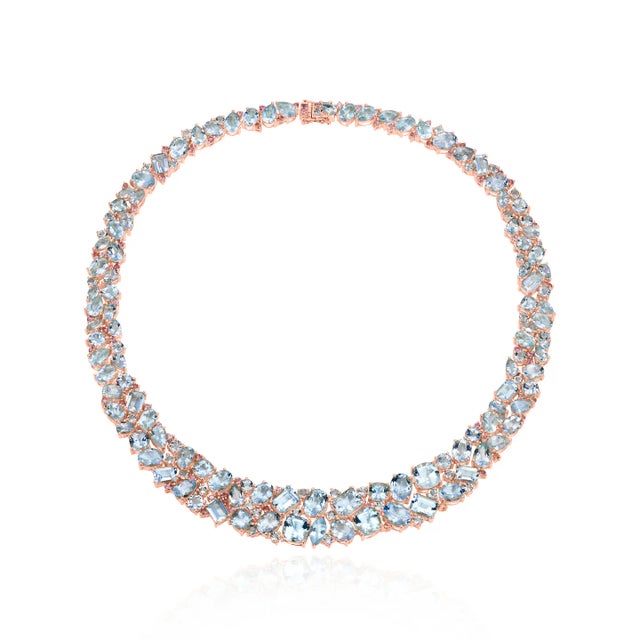 Sky Blue Nina Zhou Ocean Life Aquamarine, Topaz & Pink Sapphire Collar Necklace in 14k Gold For Sale - Image 8 of 8
