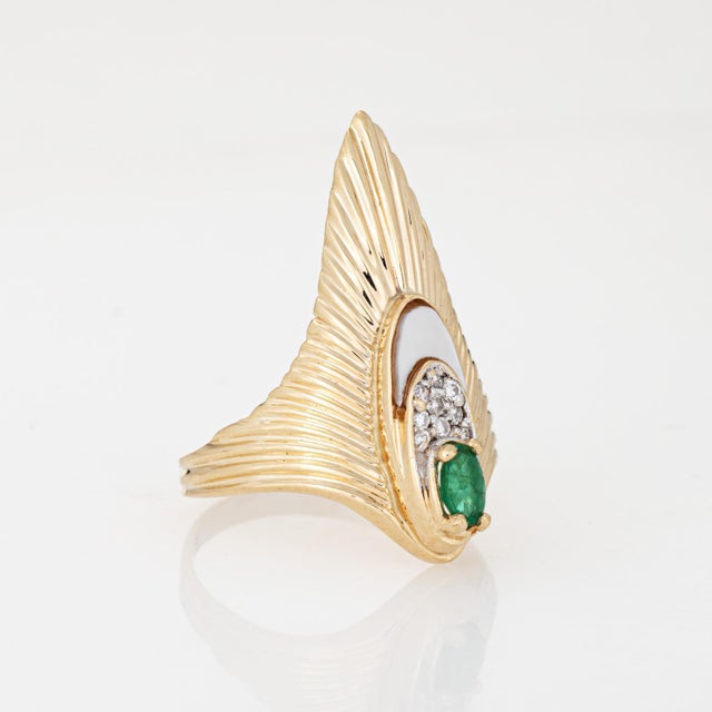 Art Deco Erte Peacock Rayonnement Ring LTD Edition Emerald Diamond Vintage 14k Gold, Size 7.5 For Sale - Image 3 of 8
