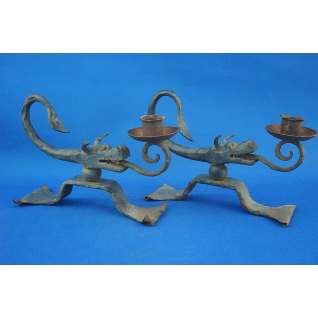 19th Century Art Nouveau Wrought Iron Candelabra with Dragons from A. Mazzucotelli School, Italy, 1920s, Set of 2 For Sale - Image 3 of 18