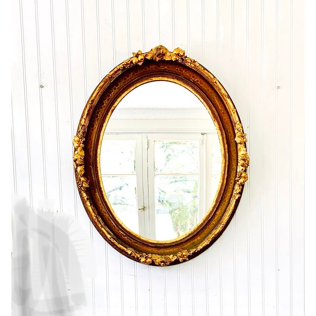 Antique Gold Mirror Large Oval Victorian Era Gesso Over Wood Frame