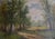 Landscape painting depicting a tree-lined path opening into a clearing, rendered in natural greens and earth tones beneath...