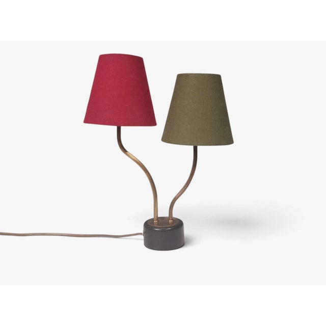 Swedish Modern, Two-Arm Table Lamp, Brass, Black Painted Wood, Sweden, 1950s For Sale - Image 4 of 11