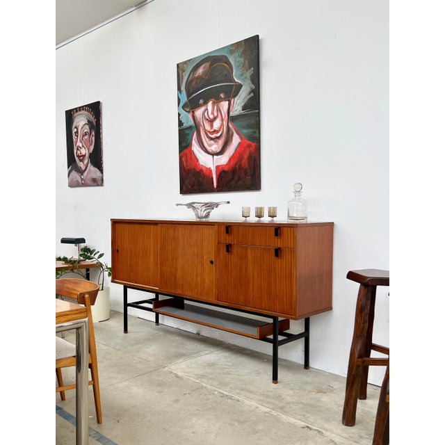 Modernist Teak Sideboard with Metal Base by Alain Richard for Caminelle, 1960s For Sale - Image 9 of 18